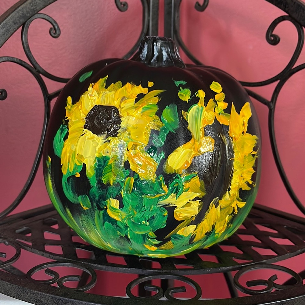 🎃FALL DECOR Hand painted plastic black pumpkin